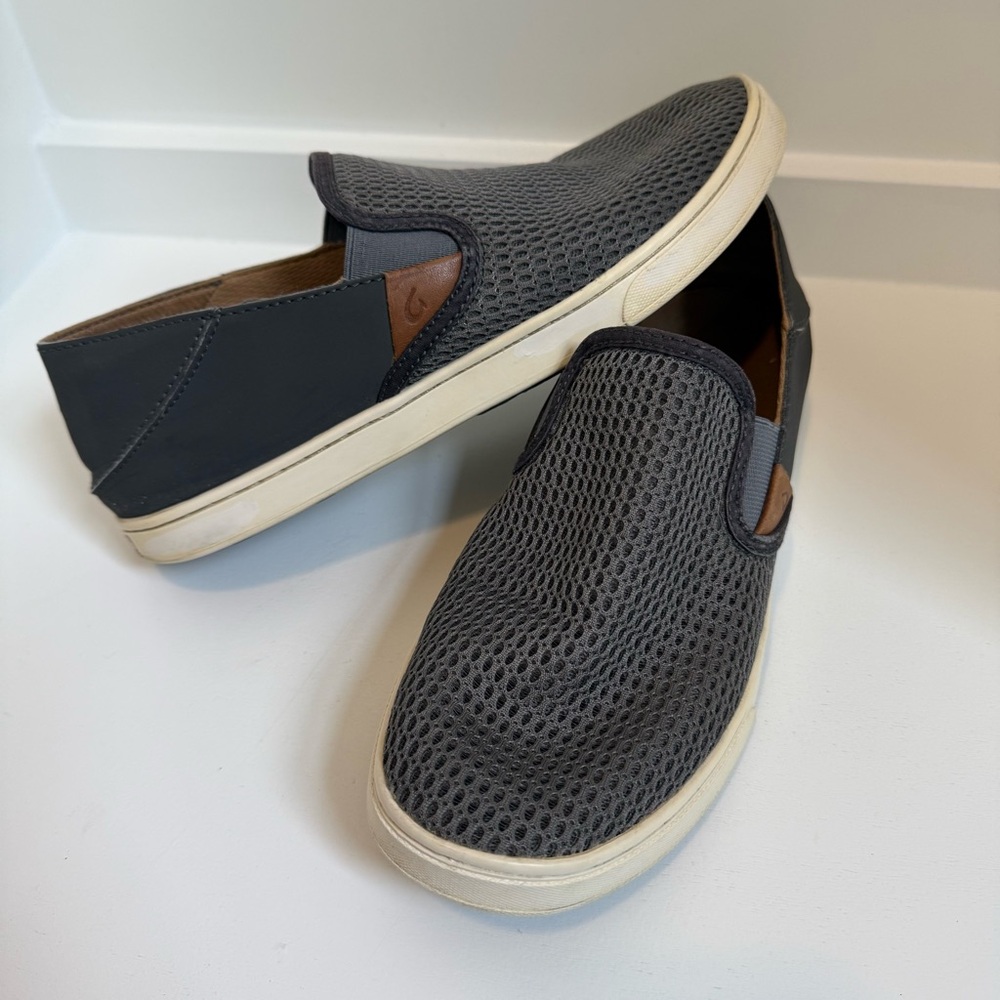Olukai Pehuea Gray Mesh Casual Slip On Shoes Women’s Size 9.5